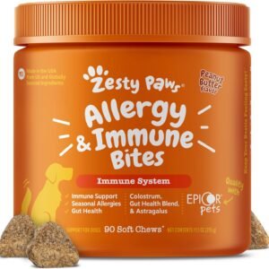 Zesty Paws Dog Allergy Relief Chews, Dog Probiotics for Itchy Skin and Ears, Peanut Butter, 90ct