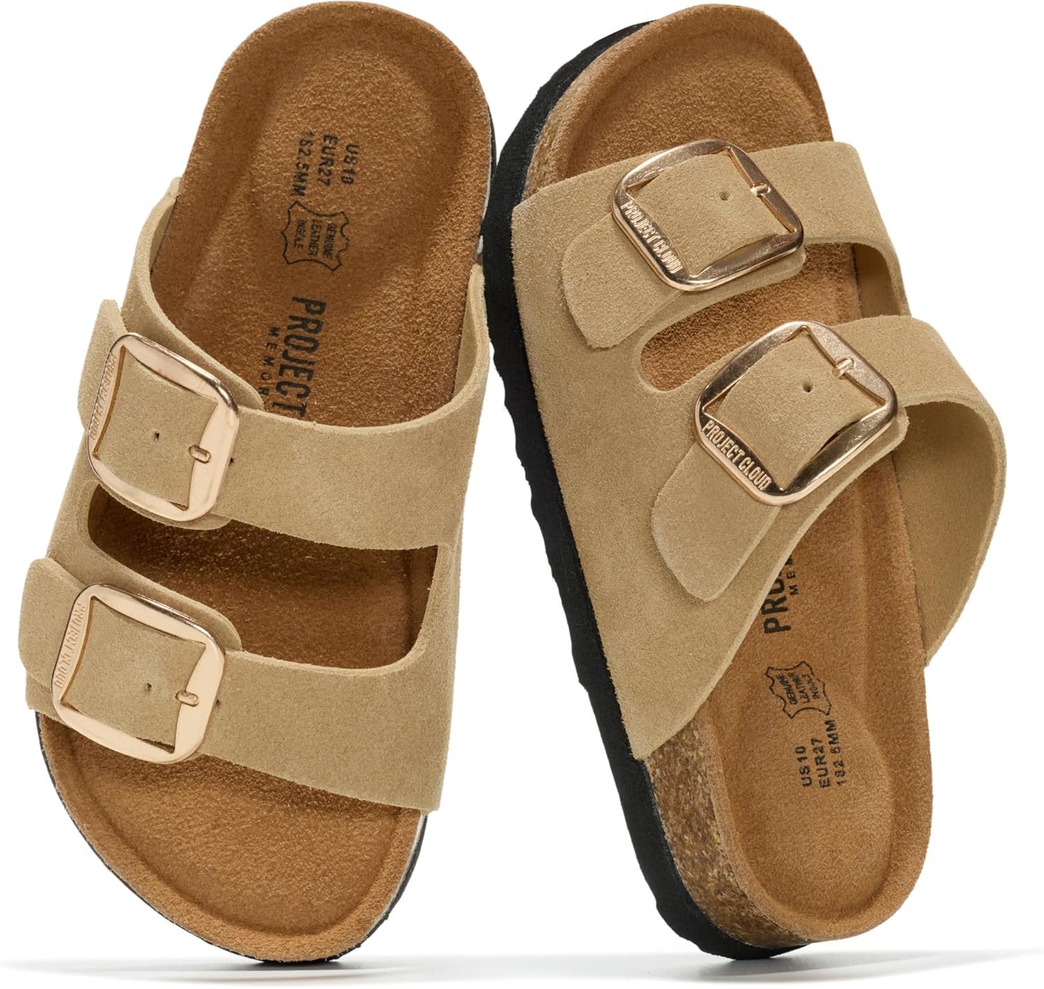 Project Cloud 100% Genuine Leather Kids Sandals - Natural Cork Footbed Non-Slip Slides for Kids - Lightweight Boys & Girls Sandals - Water-Resistant Girls & Boys Sandals