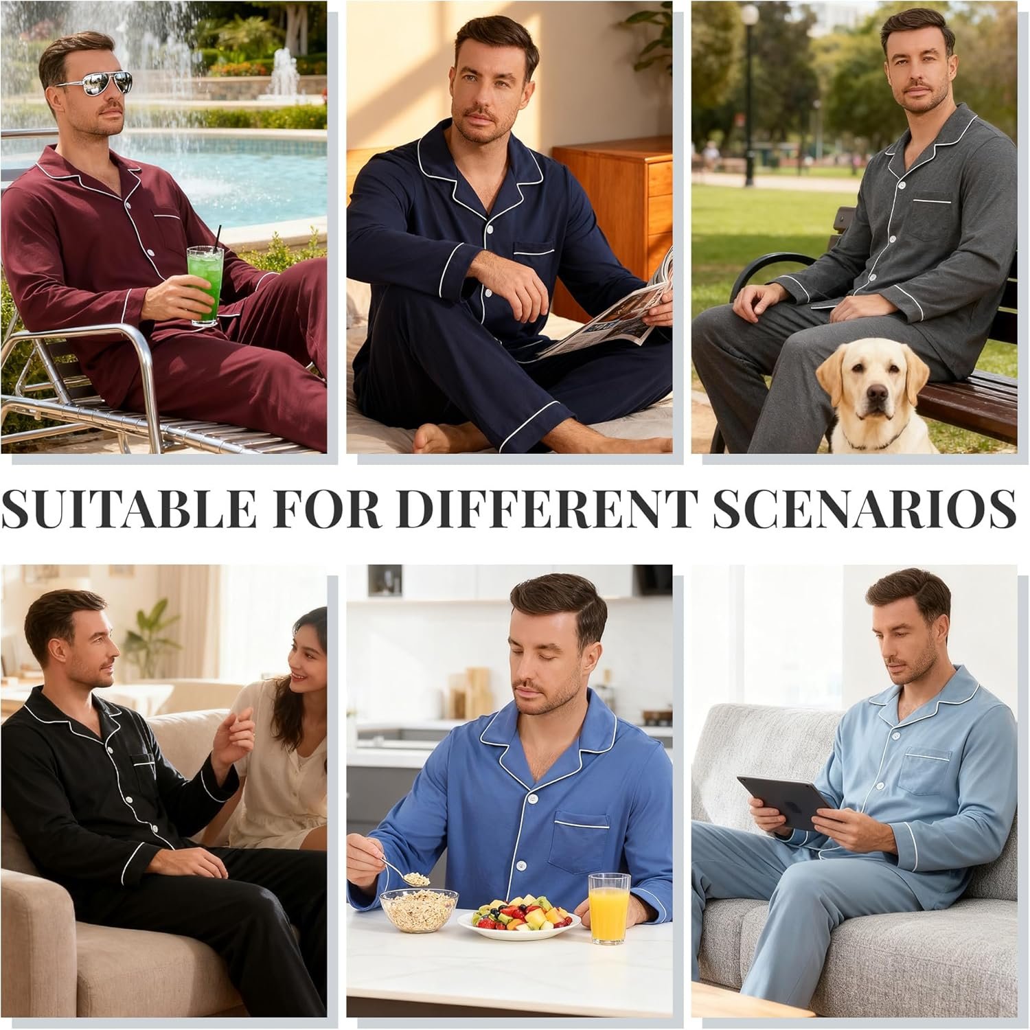 U2SKIIN Mens Cotton Pajama Set, Soft Long Sleeve Pajamas for men Lightweight Button Up Sleepwear Lounge Pjs Set with Pockets - Image 6