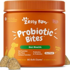 Zesty Paws Probiotics for Dogs – Digestive Enzymes for Gut Flora, Digestive Health, Diarrhea & Bowel Support – Clinically Studied DE111 – Dog Supplement Soft Chew for Pet Immune System – Pumpkin, 90ct