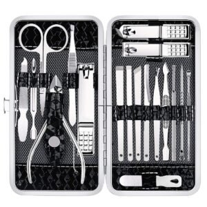 Nail Clippers Set Fingernail and Ingrown Toenail Clipper Cutters for Men and Women, Professional Manicure Pedicure Grooming Kit, 18 Pieces Stainless Steel Nail Care Tools with Leather Travel Case