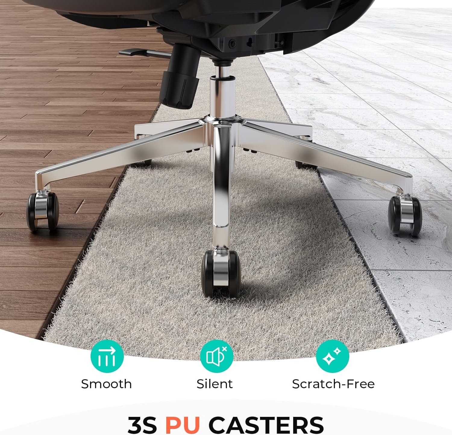 CAPOT Ergonomic Mesh Office Chair, Adjustable Lumbar High Back Desk Chair 400lbs, 4D Flip-up Arms, 3-Level Tilt Backrest, 3D Headrest, PU Wheels, Swivel Rolling Computer Seating for Long Desk Work - Image 8