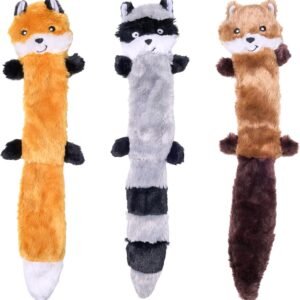 ZippyPaws Skinny Peltz – No Stuffing Dog Toy Pack to Keep Them Busy, for Medium and Large Dogs, Squeaky Pet Toys, Unstuffed Chew Toys, Soft Plush Variety Pack, Fox, Raccoon, and Squirrel – 18″