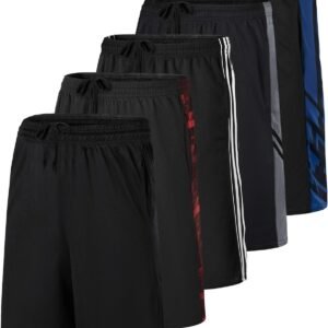 Real Essentials 5 Pack: Men’s 9″ Mesh Shorts – Athletic Gym, Workout, Basketball, Running, Casual Lounge Activewear Pockets