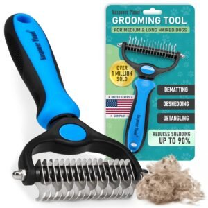 Maxpower Planet Original Pet Grooming Rake – Double-Sided Deshedding Dematting Tool, Undercoat Rake for Dogs & Cats, Extra-Wide Dog Grooming Brush & Deshedder Comb for Long Hair, Reduces Shedding 95%