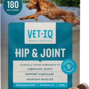 VetIQ Glucosamine Hip & Joint Supplement for Dogs, 180 Soft Chews, Joint Support Supplement with MSM and Krill, Dog Health Supplies Large & Small Breed, Chicken Flavored Chewables