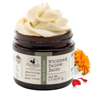 Hearth and Homestead: Handmade Whipped Tallow Balm (Unscented/Herb-Infused) – Organic Body Butter with Infused Olive Oil, for Eczema, Rosacea, Baby – 1.3 oz