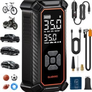 OlarHike Cordless Tire Inflator Portable Air Compressor,Mini Bike Pump with LED Light & Digital Pressure Gauge, Dual Power Air Pump for Car Tires, Motorcycle, Bicycle, Ball