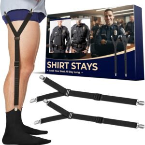 Shirt Stays Adjustable Soft and Smooth Elastic with Non Slip Clips Perfect Sock Garters for Military or Professional