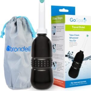 Brondell GoSpa Travel Bidet GS-70 – Portable Peri Bottle for Postpartum & Perineal Care, 400ml Handheld Bidet with Angled Nozzle, Collapsible Design, Nozzle Storage & Travel Bag, Midnight