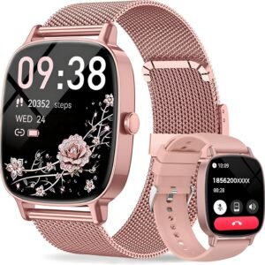 Smart Watch for Women, Answer/Make Call,1.85” Ultra-Clear Screen Fitness Tracker with Heart Rate/Sleep/SpO2 Monitor,Smartwatch for iPhone/Samsung/Android,120+ Sport Modes,IP68 Waterproof with 2 Bands