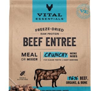 Vital Essentials Freeze Dried Dog Food, Raw Beef Crunchy Mini Nibs | Complete Meal or Topper | 96% Beef, Organs & Bone | Limited Ingredient, High Protein, Grain Free Dry Dog Food | 25 oz Bag