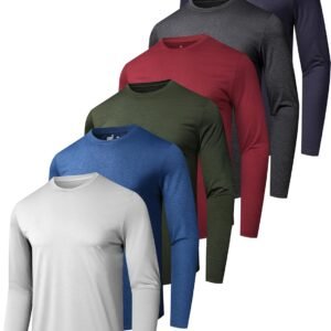 6/7 Pack Men’s Quick Dry Long Sleeve Shirts UPF 50+ UV Sun Protection SPF Shirt Moisture Wicking T-Shirt for Casual Workout