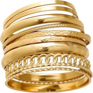 ÌF ME Gold Bangle Bracelets for Women, Indian Bangles Stackable Set, Multi Layer Textured 14K Gold Plated Chunky Bracelets Boho Jewelrys Set