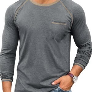 Runcati Mens Long Sleeve T-Shirt Casual Crewneck Shirts Basic Lightweight Vintage Tee Tops with Pocket