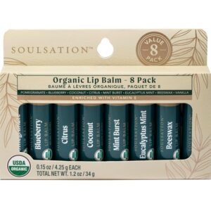 Soulsation Organic Lip Balm Set, 8 Flavors – Hydrating for Cracked & Dry Lips, For Men & Women, Enriched with Vitamin E