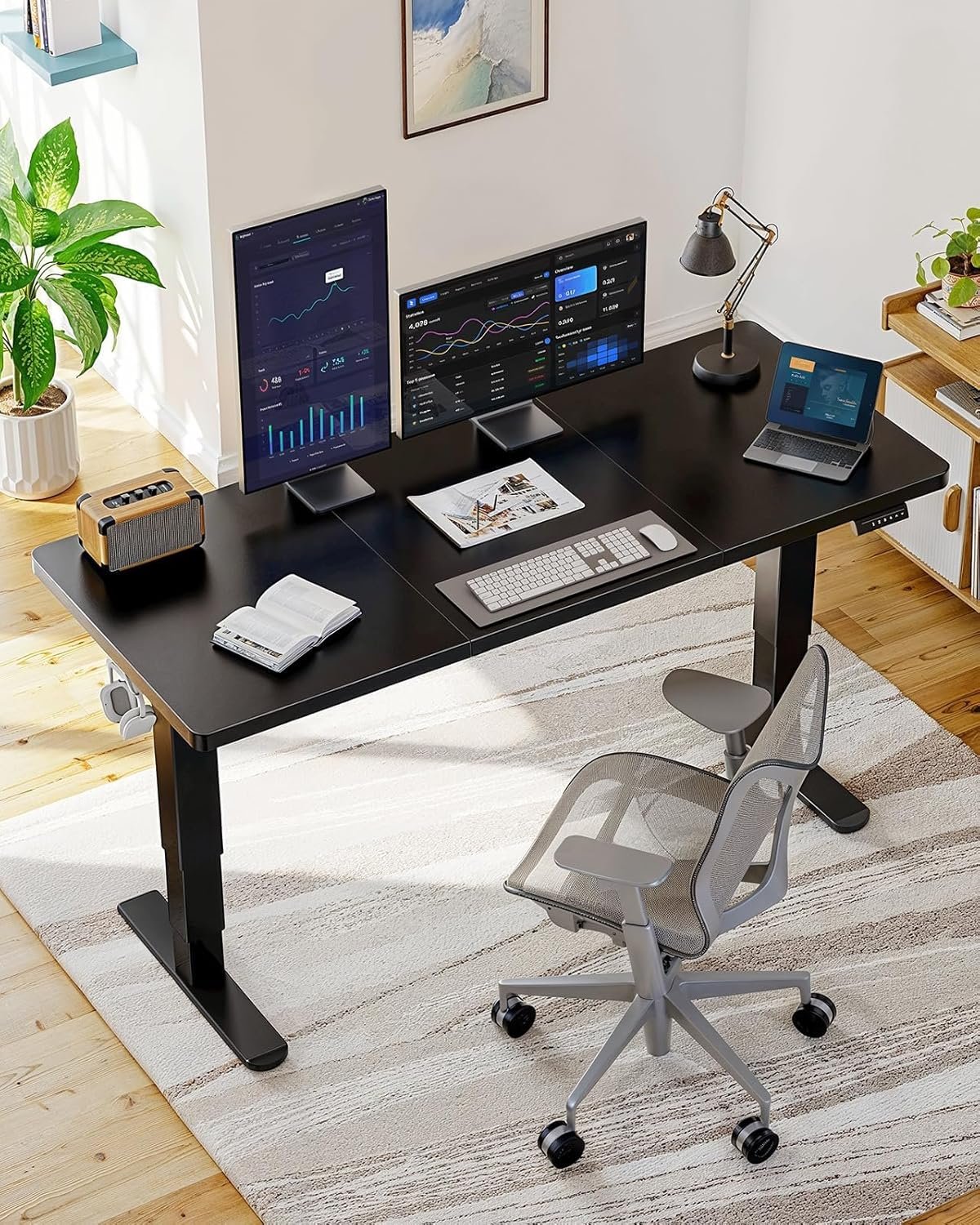 HUANUO 71x35 Inch 3-Stage Legs Electric Standing Desk, Large Height Adjustable Office Desk with Brushless Motor, Stand Up Desk with 4 Memory Presets & 2 Hooks, Computer Desk for Home Office, Black - Image 2
