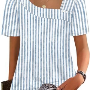 WIHOLL Womens Summer Tops Short Sleeve Shirts Square Neck Spring Outfits 2026 Fashion Clothing Blouses