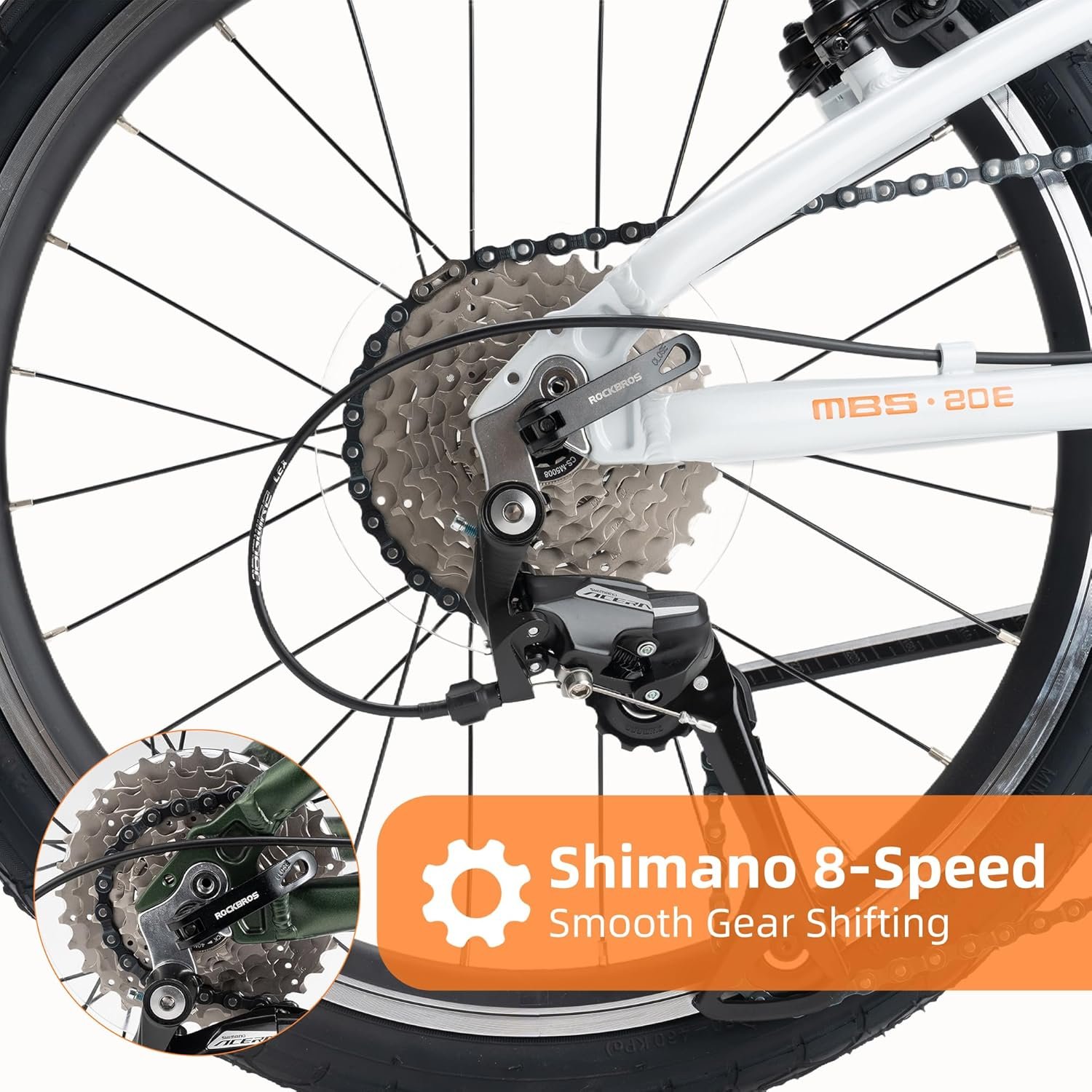 ROCKBROS MBS 20-Inch Folding Bike, 25 lb Portable Lightweight Aluminum Frame, Shimano 8-Speed, V-Brakes, Adjustable Foldable Commuter Bike for Adults & Women - Image 3