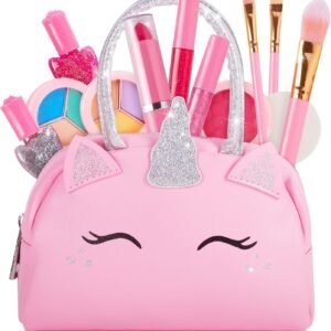 Kids Real Makeup Kit with Pink Unicorn Purse, Non Toxic Washable Make Up Set – Unicorn Toys for Girls Age 4-6, 5 Year Old Girl Birthday Gift Ideas, Toddler Little Girl Gifts 3 4 5 6 7 8 9 10 Years Old