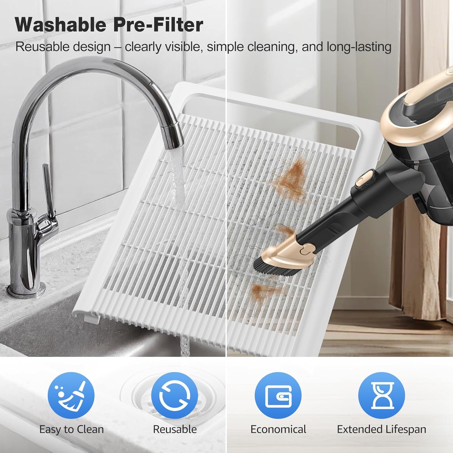 KNKA Air Purifier for Home Bedroom Large Room Up to 1,695 Ft² in 1 Hr, HEPA Air Cleaner with Washable Pre-Filter, AHAM VERIFIDE, AQI Display, ECO Mode, Pet Mode for Pets, Dust, Pollen, APH4000 - Image 6