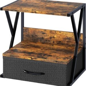 aboxoo Printer Stand for Desk with Storage Drawer, 2 Tier Desktop Or UnderDesk Shelf, Multi-Purpose Desk Organizer for Home Office, fit Fax Machine/3D Printer/Scanner, Rustic Brown