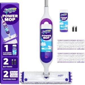 Swiffer PowerMop Multi-Surface Mop Kit for Floor Cleaning, Fresh Scent, Mopping Kit Includes PowerMop, 2 Mopping Pad Refills, 1 Floor Cleaning Solution with Fresh Scent and 2 Batteries