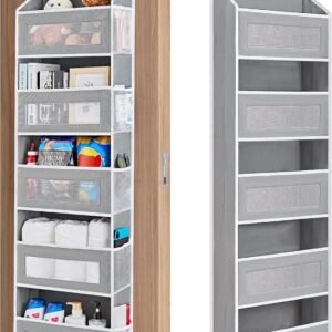 JARLINK Over The Door Organizer Storage, 5 Shelf Hanging Door Organizer with 5 Large Capacity Pockets, Anti Tilt 44 lb Load Behind Door Storage for Bedroom, Bathroom, Pantry, Nursery, (Grey)