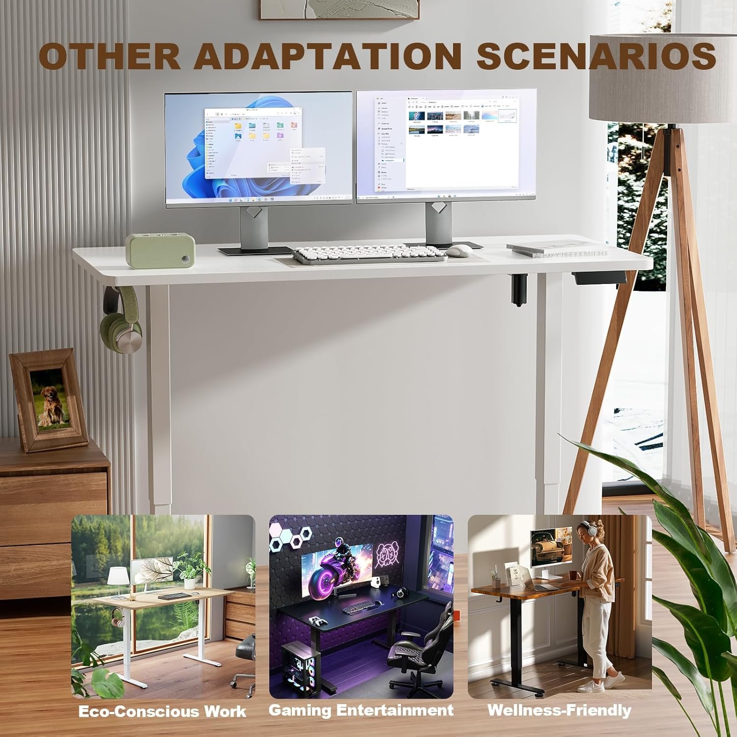 Veken 55 Inch Large Electric Standing Desk,Sit to Stand Up, Heights Adjustable, Work Home Office Computer Table for Study, Walking Pad, Writing, and Games, Wooden Desktop Desks, White - Image 6