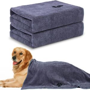WOUSEDO Microfiber Dog Towels for Drying Dogs,40” X 23.6”, Super Absorbent and Soft Pet Grooming Towel, Perfect Shower & Bath Supplies for Dogs(2-Pack Grey)