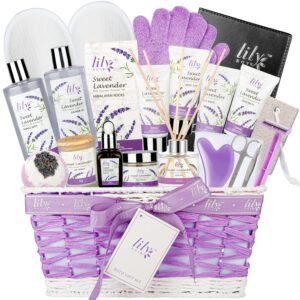 Mother’s Day Gift Basket for Mom, Gifts for Women, Spa Gift Basket for Women – 22 Piece Lavender Bath and Body Skin Care Set for Women, Spa Kit | Birthday Gifts, Valentines Day Gift, Christmas Gift