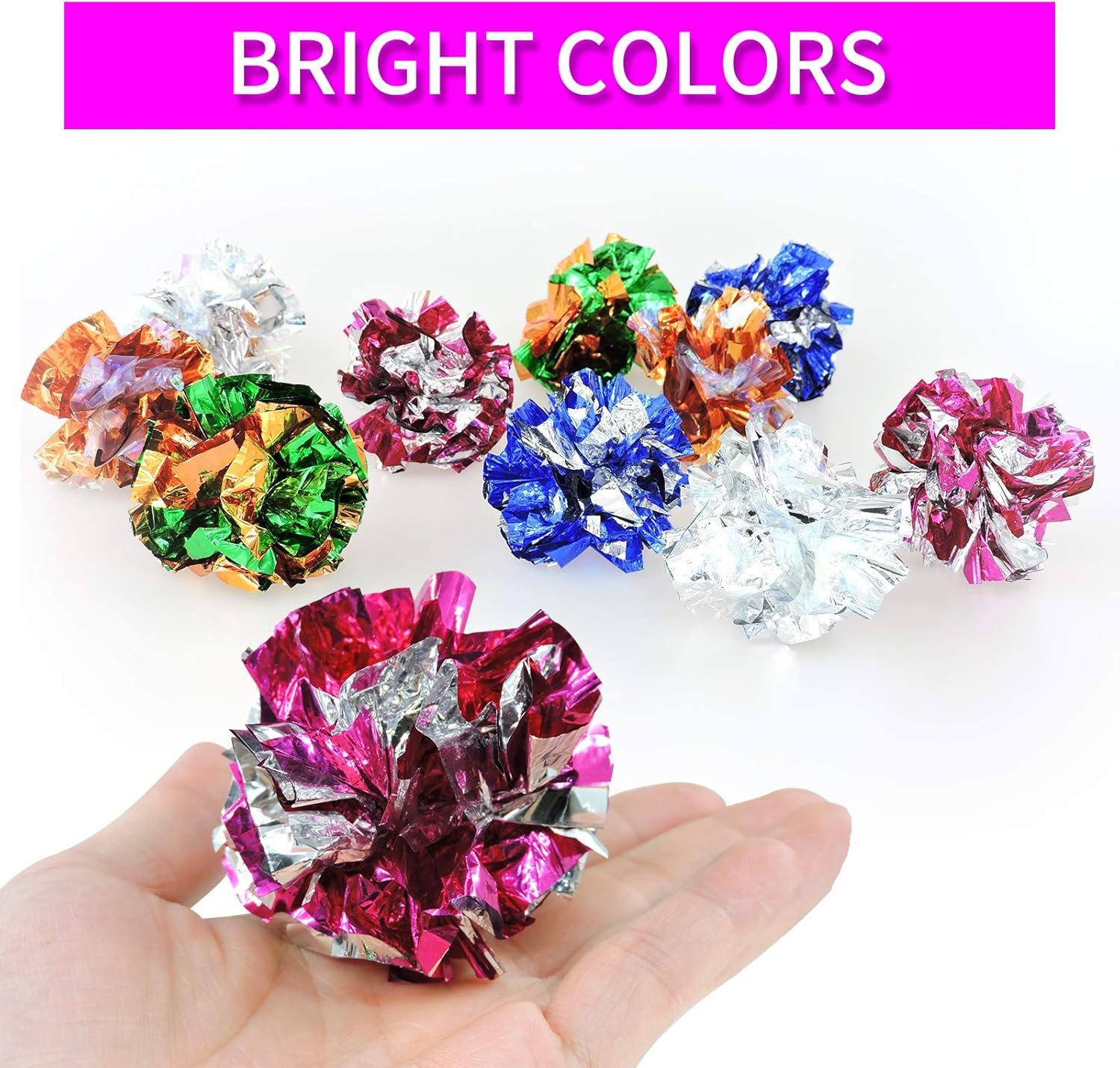 Andiker 10PC Cat Crinkle Balls, 2.36 Inches 5 Colors Kitten Balls Interactive Cat Toys for Indoor Cats to Chew, Chase, Swat, Bite, Hunt to Kill Time and Keep Fit(10 pcs) - Image 3