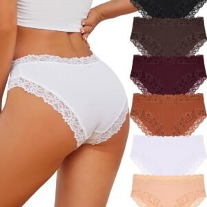 Knowyou Cotton Underwear for Women Cheeky Bikini Womens Underwear Pack Sexy Lace Wasit Hipster Brief Panties for Ladies