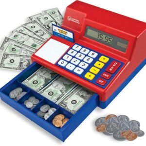 Learning Resources Pretend & Play Calculator Cash Register Toy – Gift for Kids, Toddler Toys, Play Money & Credit Card, Shopping Store Playset, Educational Preschool Activities
