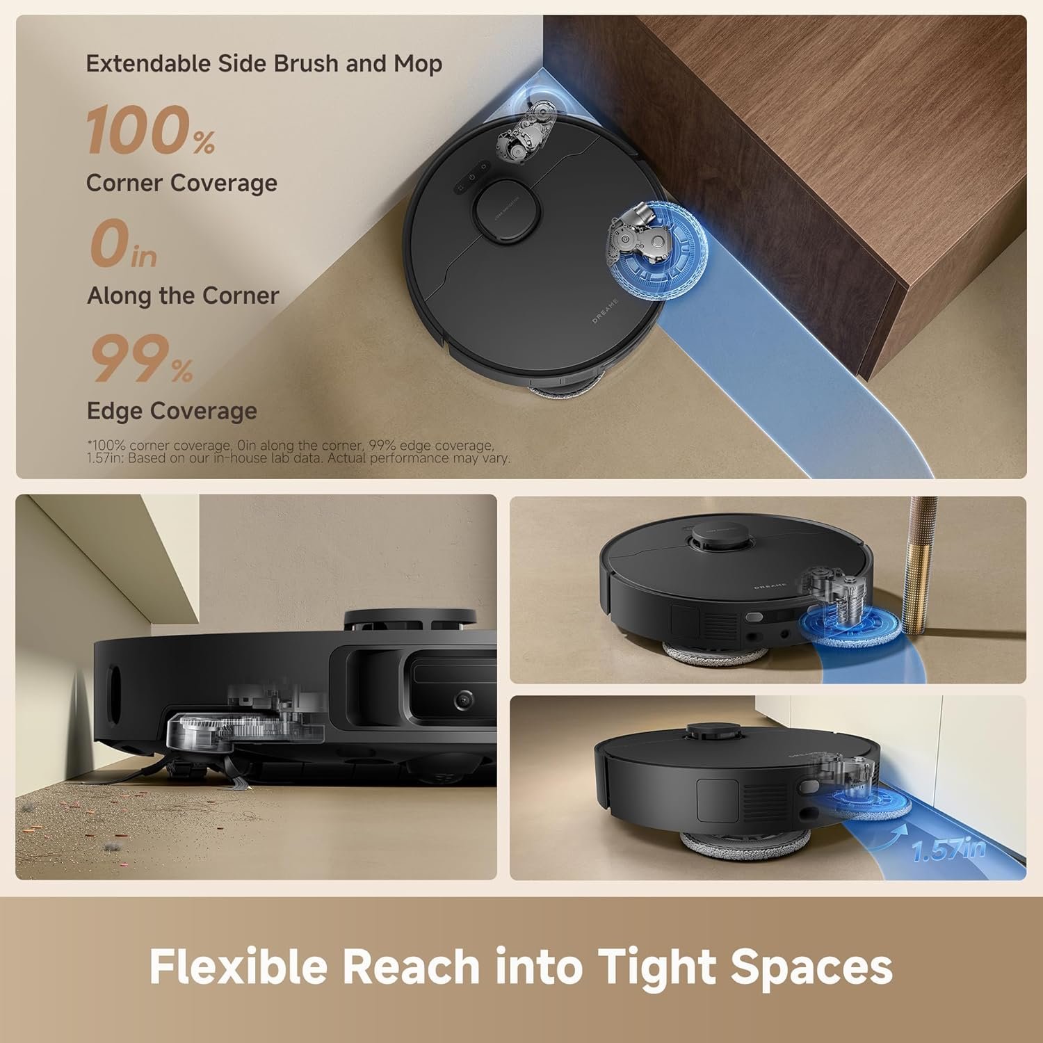 DREAME L40 Ultra Gen 2 Robot Vacuum and Mop with 25,000Pa Suction, Extendable Side Brush and Mop, All-in-One Self-Emptying & Cleaning Dock, Voice & App Control, Black - Image 3