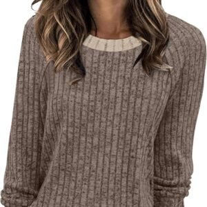 WIHOLL Long Sleeve Shirts for Women Lightweight Sweaters Fall Outfits 2026 Color Block Winter Clothing Dressy Casual Soft