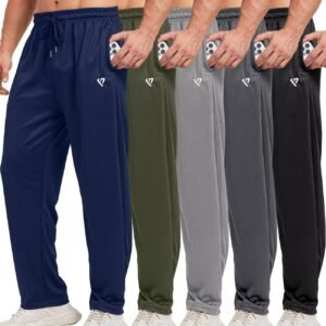5 Pack Mens Sweatpants Open Bottom Joggers for Men with Zip Pockets Loose Fit Mesh Athletic Pants for Running,Casual