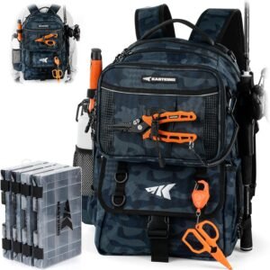 KastKing BaitSpace Fishing Tackle Backpack with Removable Bait Binder,2 Rod Holders Storage Fishing Gear and Equipment