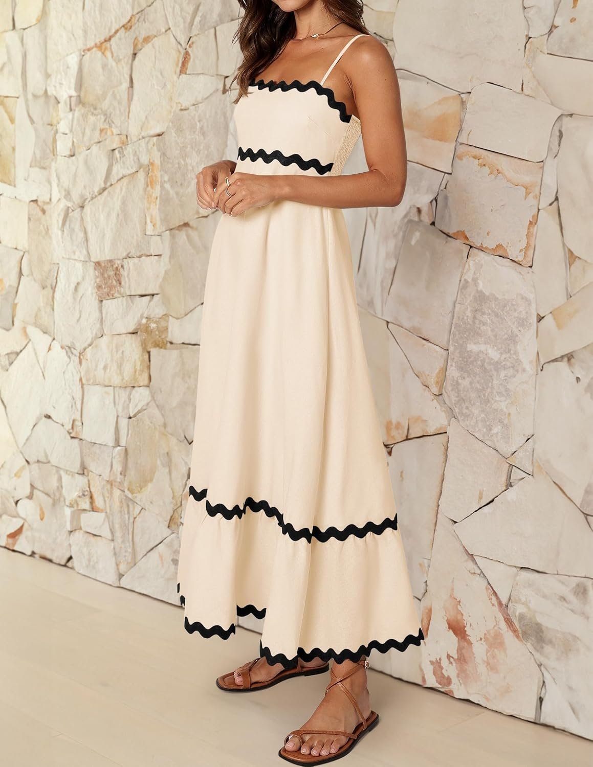 ZESICA Women's 2026 Summer Spaghetti Straps Sleeveless Backless Sundress Flowy Smocked Lace Swing A Line Midi Dress - Image 5