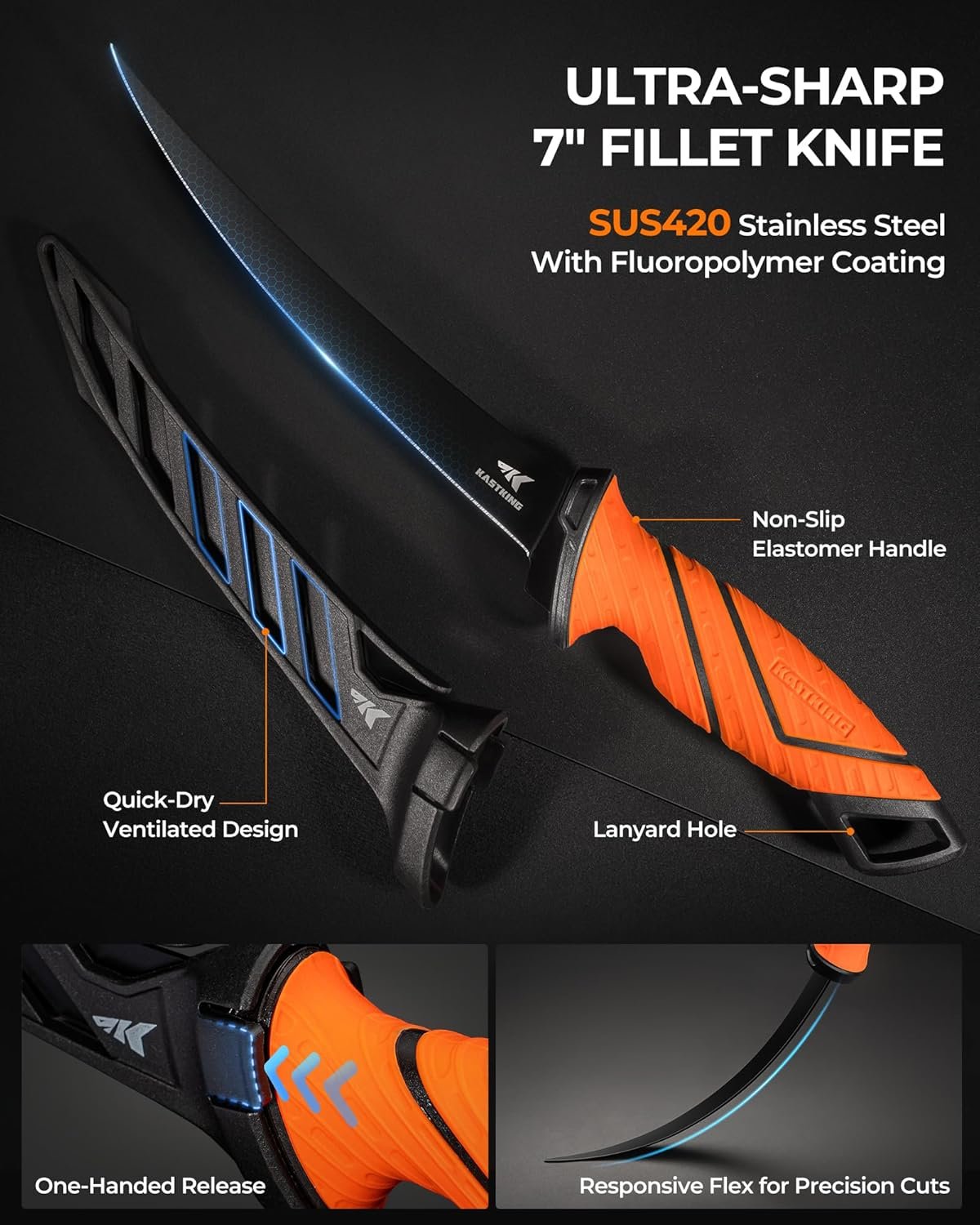 KastKing SteelStream Fishing Tool Set, Fishing Gear - Corrosion Resistant Fishing Pliers, Fillet Knife, Fishing Scissors, Fish Lip Gripper, Multi-Functional Jaw, Fishing Gifts for Men - Image 4