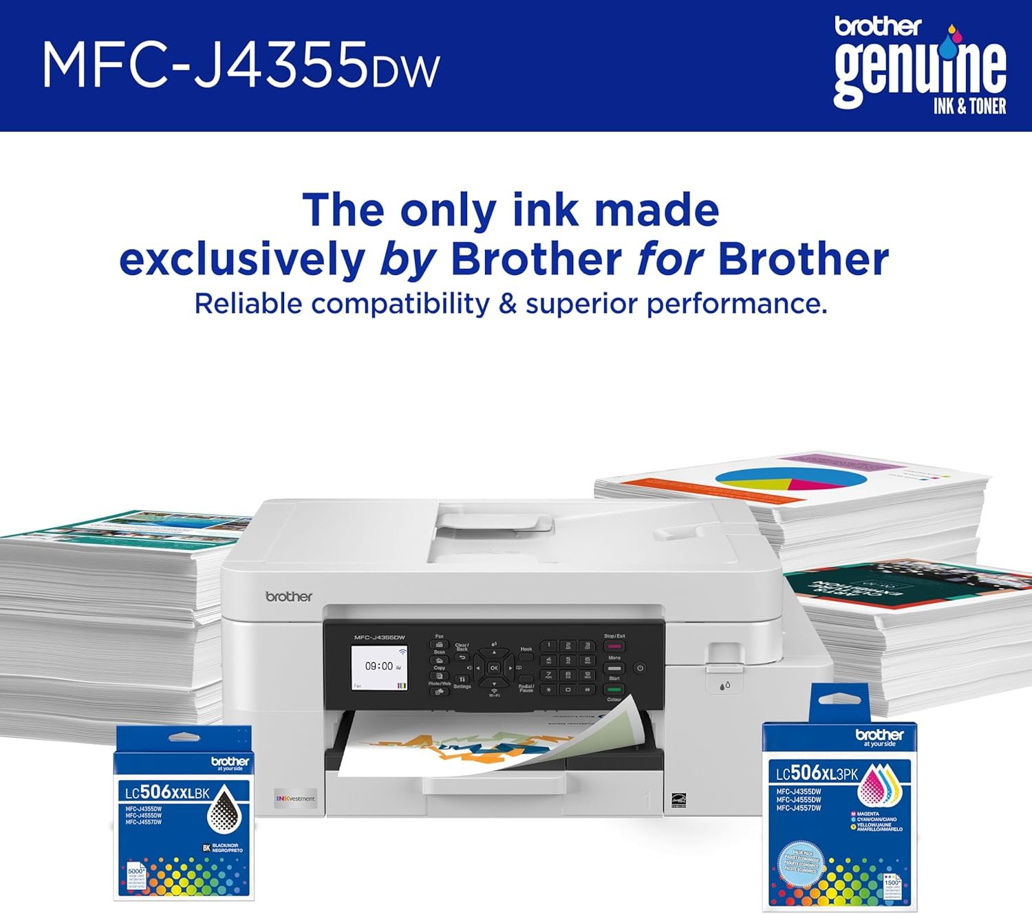 Brother INKvestment 4355 Wireless Color Inkjet All-in-One Printer with 1.8” Color Display and Manual Feed Slot | Includes Refresh Subscription Trial(1) (MFC-J4355DW) - Image 4