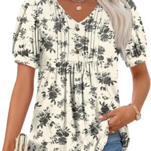 Women’s Summer Tunic Tops Casual Dressy Blouses Short Sleeve Shirts M-4XL