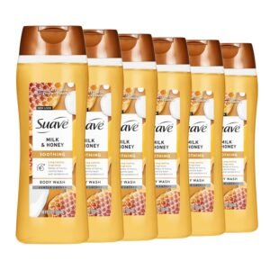 Suave Moisturizing Body Wash, with Milk & Honey and Vitamin E Extract, No Parabens, No Phtahaltes, 18 Oz Pack of 6