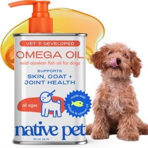Native Pet Omega 3 Fish Oil for Dogs & Cats – Wild Alaskan Salmon Oil for Dogs Skin and Coat, Supports Joints, Heart & Shedding – Fast-Absorbing Omega 3 6 9 Liquid Supplement – 8oz