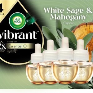 Air Wick Vibrant Plug In Scented Oil Refill, Infused with Essential Oils, Plug In Air Fresheners for Home, White Sage & Mahogany, 4 ct