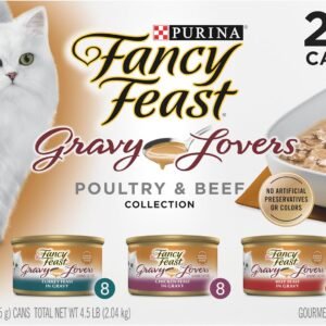 Purina Fancy Feast Gravy Lovers Poultry and Beef Grilled Gourmet Wet Cat Food Variety Pack – (Pack of 24) 3 oz. Cans