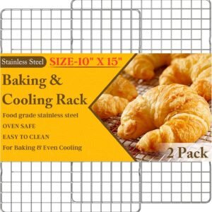 2PCS Cooling Racks for Cooking and Baking – 10″ x 15″Heavy Duty Stainless Steel Wire Rack for Baking, Grilling, Roasting – Oven & Dishwasher Safe – Fits Jelly Roll Sheet Pan-Silver
