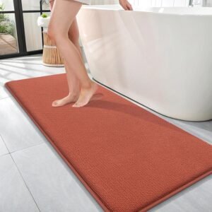 OLANLY Thick Memory Foam Bathroom Runner Rugs 47×17, Extra Soft Absorbent Long Bath Rug, Quick Dry Bath Mats, Non-Slip, Machine Washable Mat, Tub and Shower, Home Decor Accessories, Rustic Terracotta