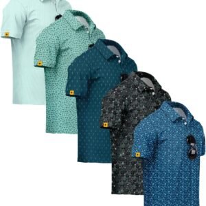 ZITY 5 Pack Mens Golf Shirt Short Sleeve UPF 50+ Moisture Wicking Performance Print Patterns Casual Golf Polo Shirts for Men