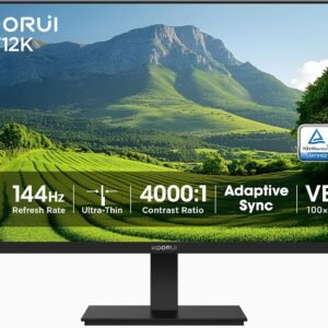 KOORUI 27 Inch Gaming Office Monitor 144Hz VA Display 4000:1 Contrast Ratio, FreeSync FHD 1080P, Eye Care TÜV Rheinland Certified, Slim Bezels, HDMI VGA Ports, Ergonomic Tilt, VESA Mount, Black
